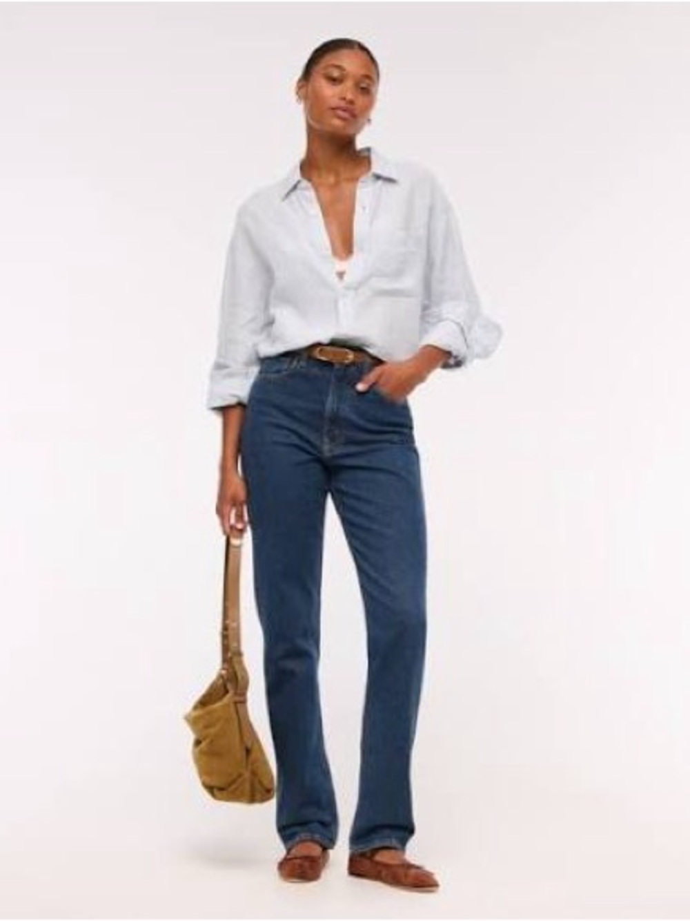 Abercrombie & Fitch High Rise Curve Love Straight Leg Jeans Blue Denim 30